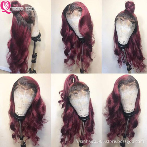 30 Inch 99j Human Hair Wig Burgundy Colorful Lace Frontal Wig Lace Front Colored Wigs 99j Ombre Deep Wave Swiss Lace Transparent